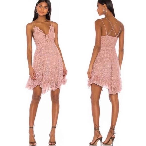Free People FP One Dusty Pink Adella Burnout Slip Dress Lace Strappy Size S - Picture 17 of 17